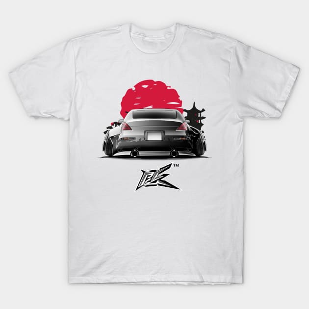 nissan 350z rear stanced black white gradient T-Shirt by naquash